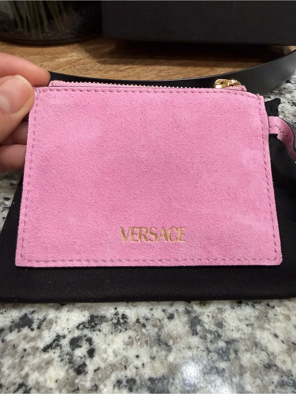 Versace Suede Pink Medusa Card & Coin Pouch